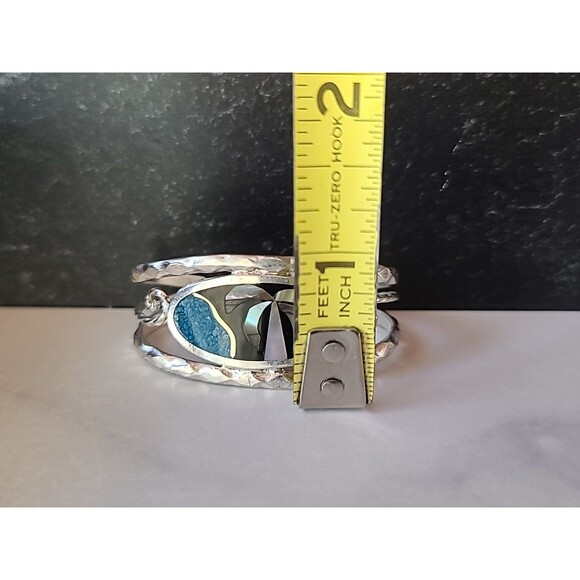 Alpaca Mexico Abalone Shell Beach Scene Cuff Bracelet Vintage - Picture 10 of 10